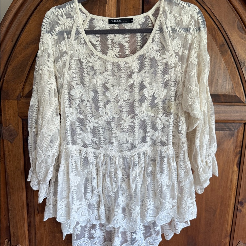 Delicate Lace Blouse in Cream by Origami